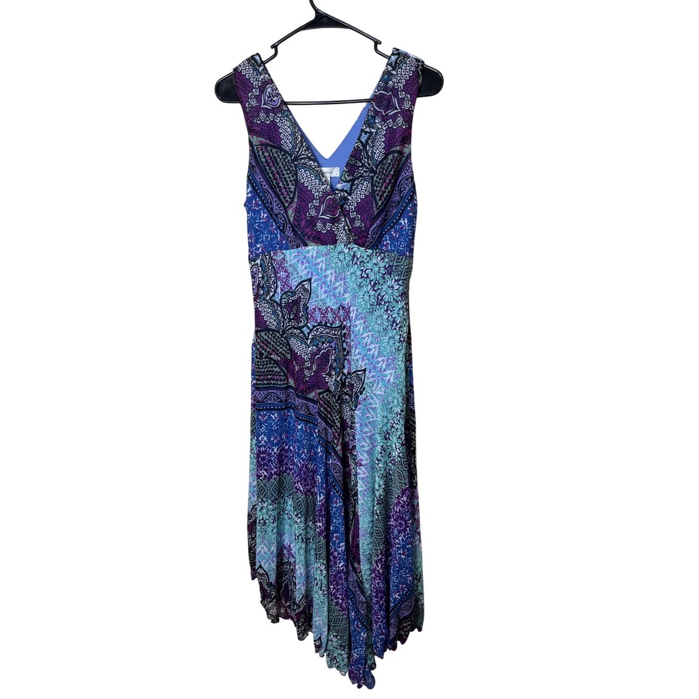 Dressbarn Y2K Paisley Print Dress Sleeveless V Neck Midi Blueβ Purple Size 10